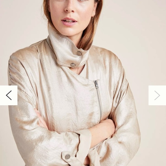 Anthropologie Champagne Anorak Lightweight Metallic Jacket Women’s Size Small - Picture 3 of 12